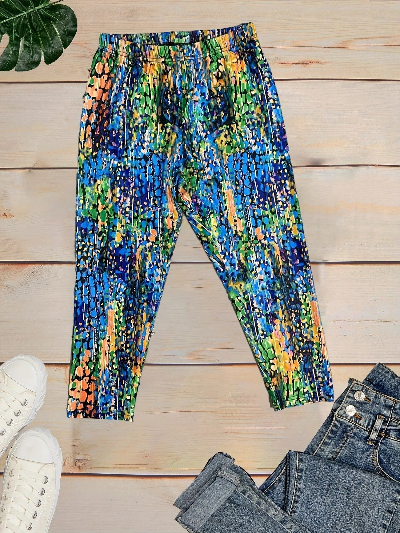Retro Abstrakt Caprihosen Leggings