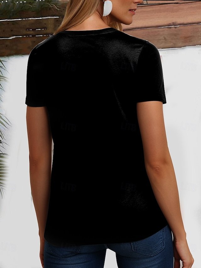 Lässig Geblümt V-Ausschnitt Kurzarm T-Shirt