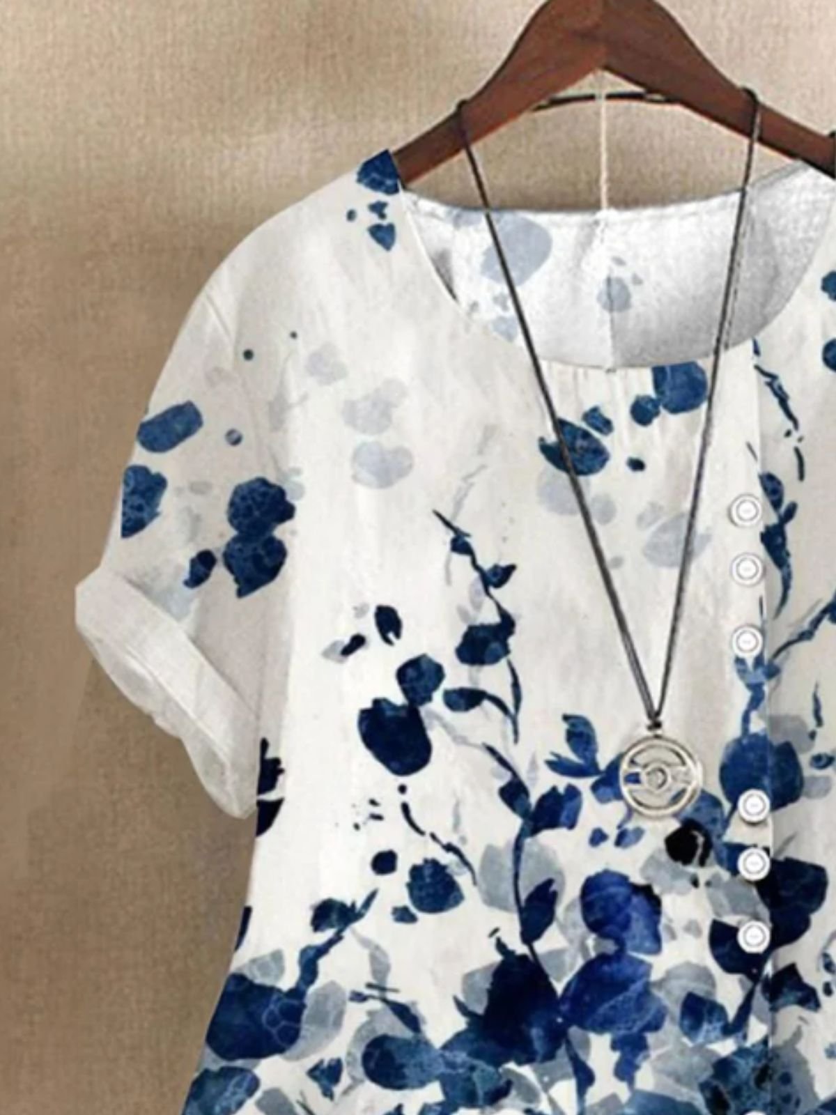 Rundhals Halbarm Geblümt Regelmäßig Regelmäßige Passform Bluse für Damen