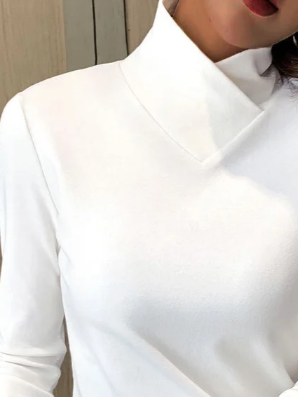 Langarm Unifarben Print Regelmäßig Mikroelastizität Regelmäßige Passform Bluse für Damen