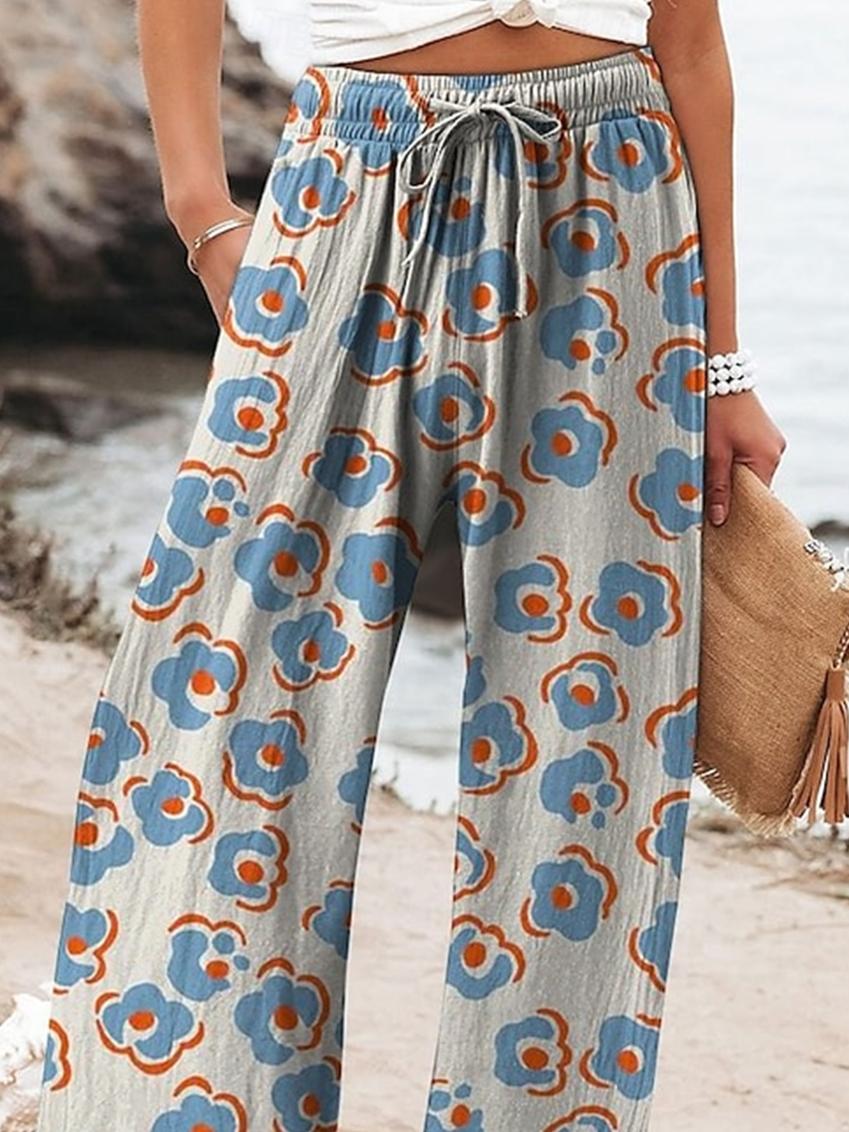 Lässig Geblümt Lang Print Hose