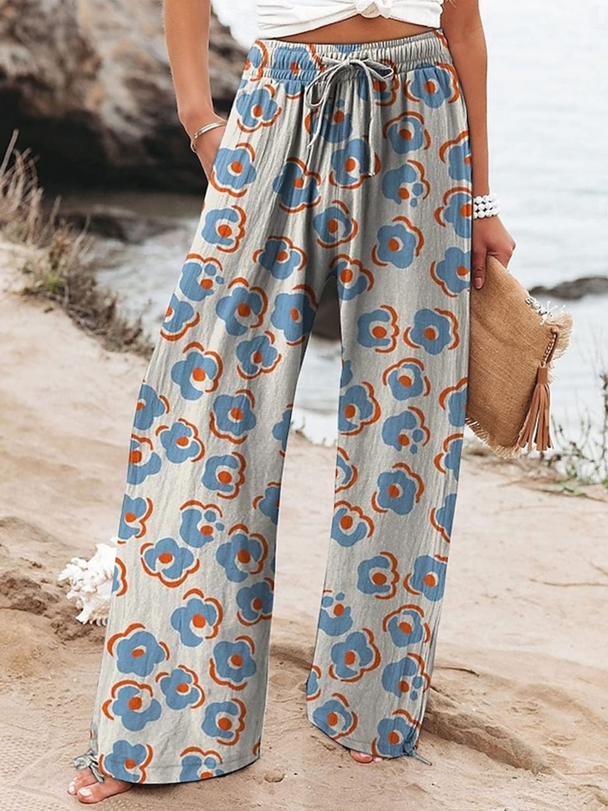 Lässig Geblümt Lang Print Hose