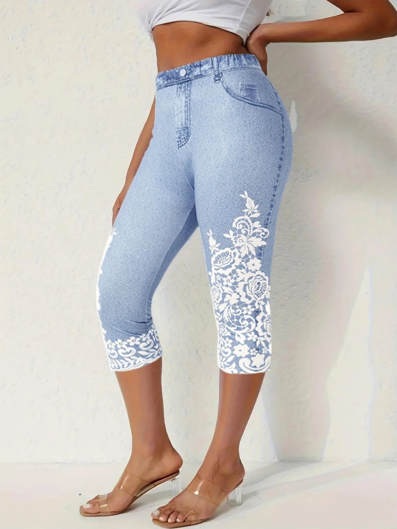 Lässig 3d Drucken Caprihosen Elastische Taille Hose