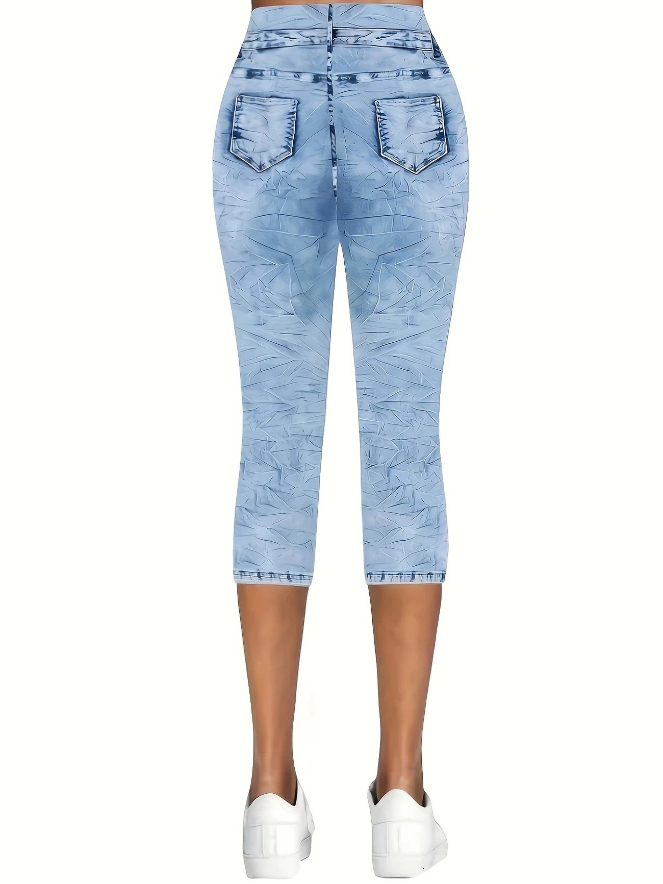 Lässig Grafik mit Denim-Imitat-Print Caprihosen Elastische Taille Hose