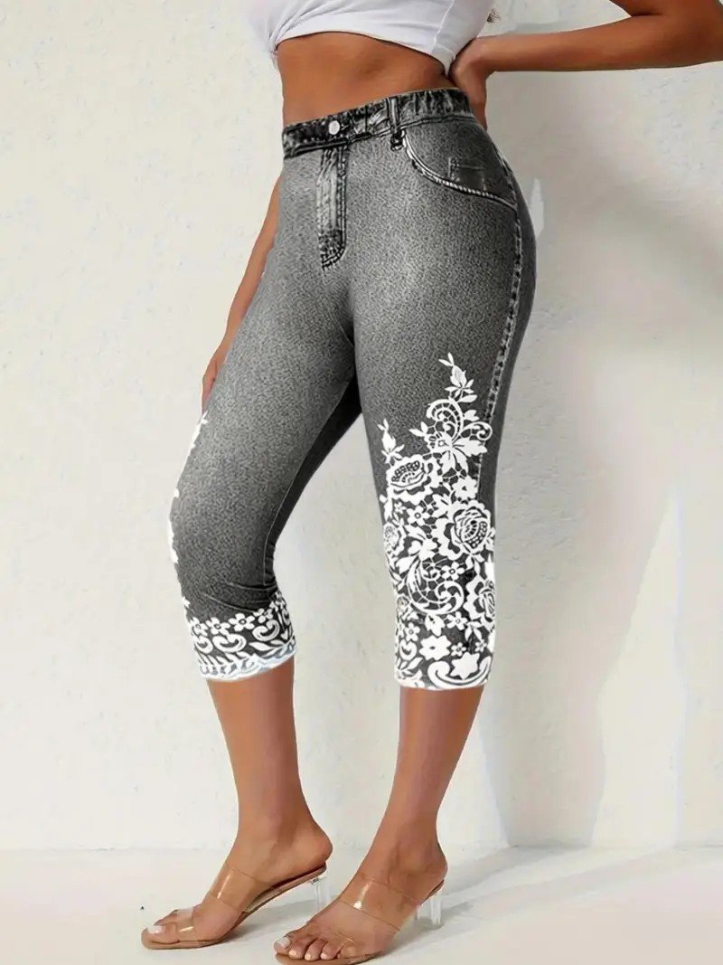 Lässig 3d Drucken Caprihosen Elastische Taille Hose
