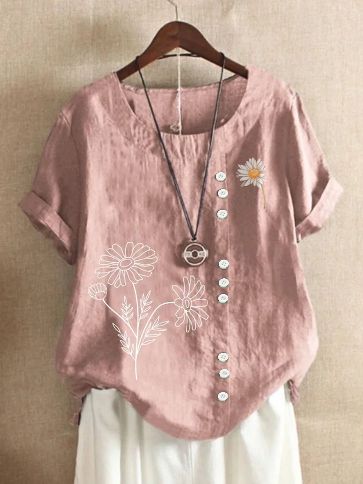 Rundhals Kurzarm Geblümt Regelmäßig Regelmäßige Passform Bluse für Damen