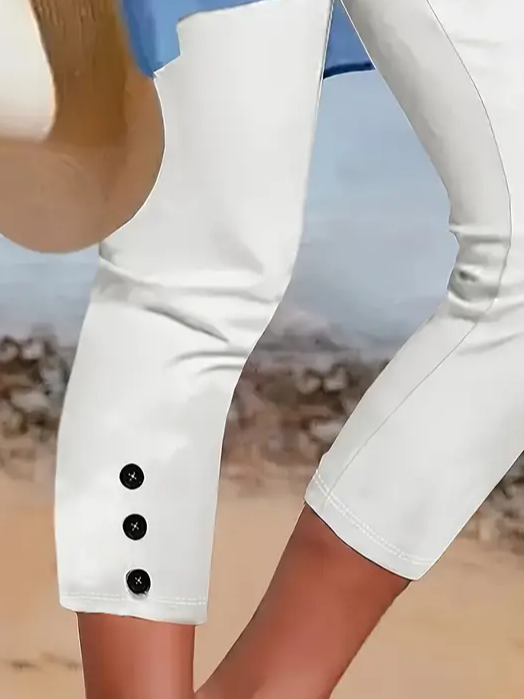 Lässig Unifarben Caprihosen Elastische Taille Print Hose