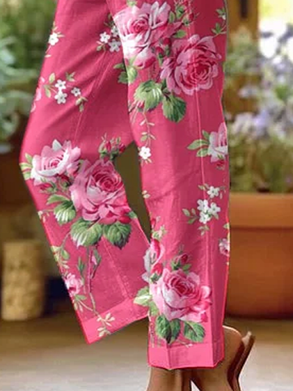 Lässig Geblümt Lang Print Hose