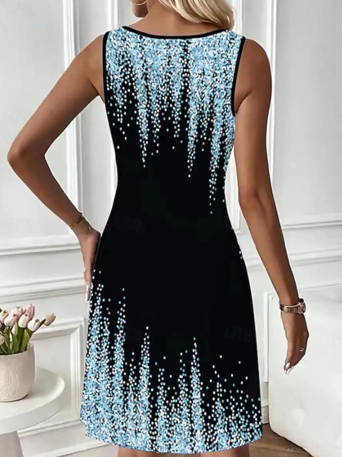 Damen Farbverlauf Rundhals Ärmellos Bequem Lässig Maxikleid