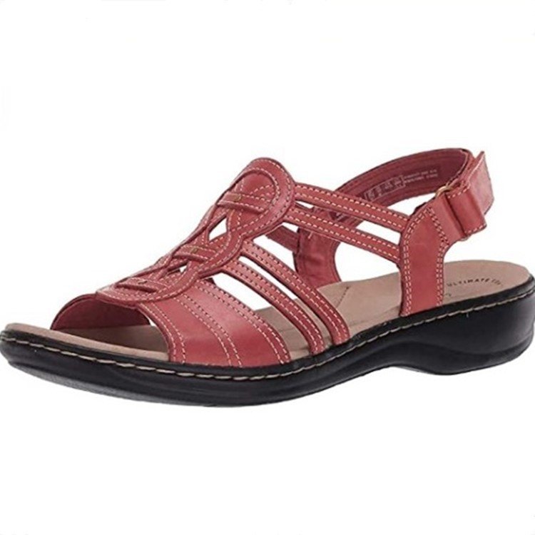 Retro Unifarben Haken und Schleife Niedrig Zehentrenner-Sandalen
