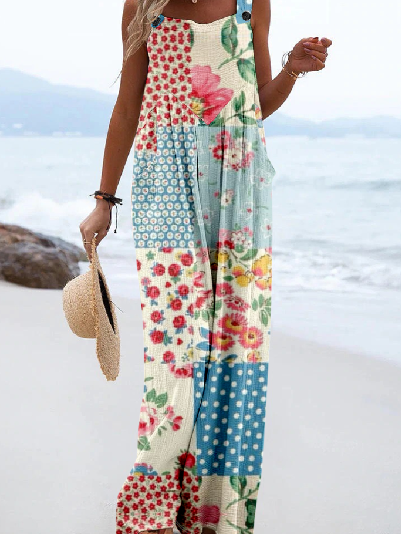 Damen Ärmellos Weit Lang Täglich Retro Polka Dots Mittlere Taille Insgesamt Jumpsuit