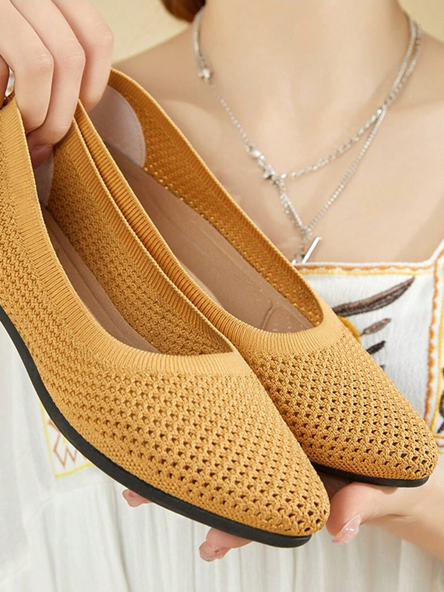Sommer Unifarben Spitz Flach Schuhe für Damen, Lässig und Atmungsaktiv, ladies' Hohl Textil Schuhe, Französisch Stil, NEIN-ermüdend Schuhe