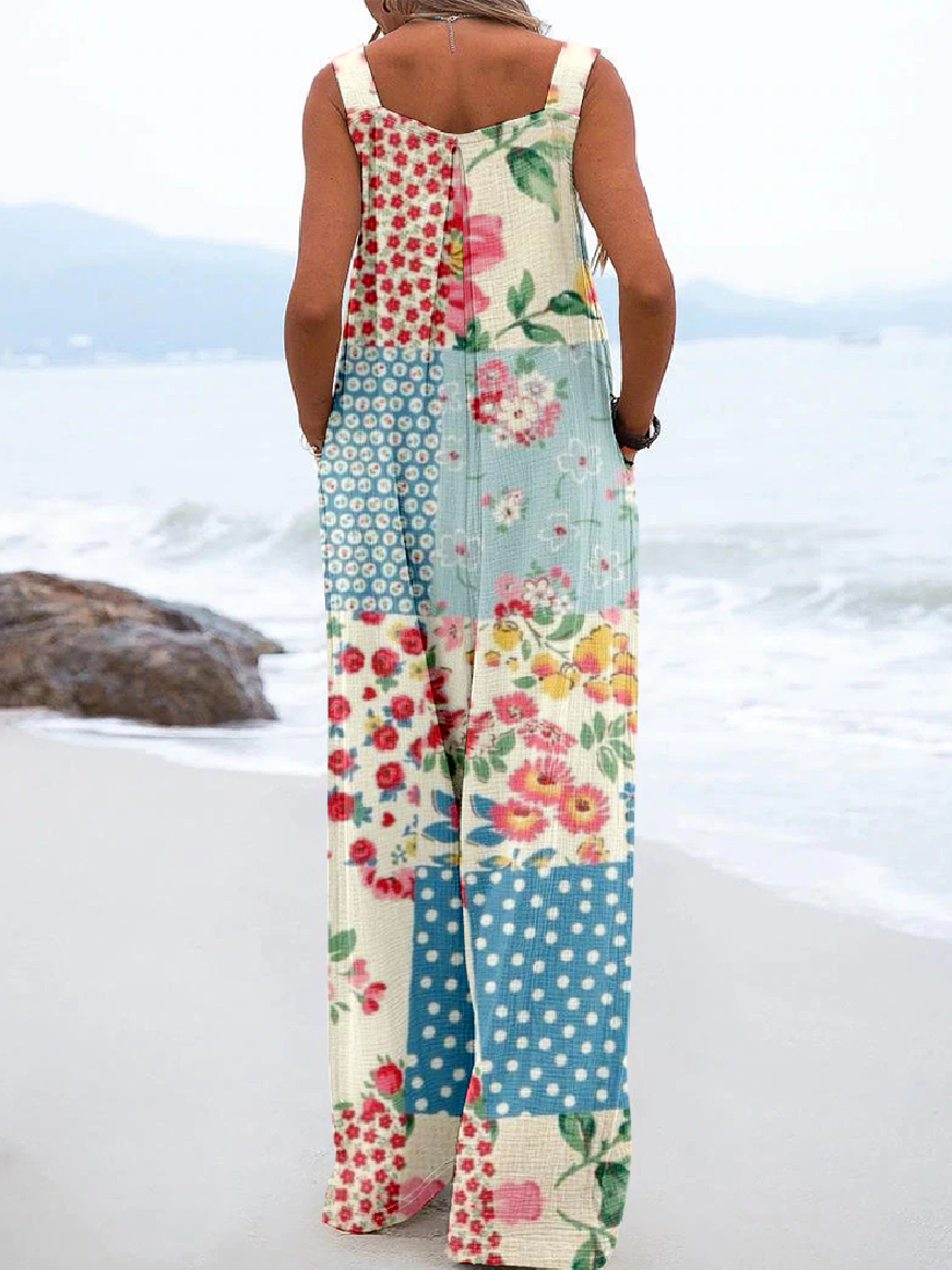 Damen Ärmellos Weit Lang Täglich Retro Polka Dots Mittlere Taille Insgesamt Jumpsuit