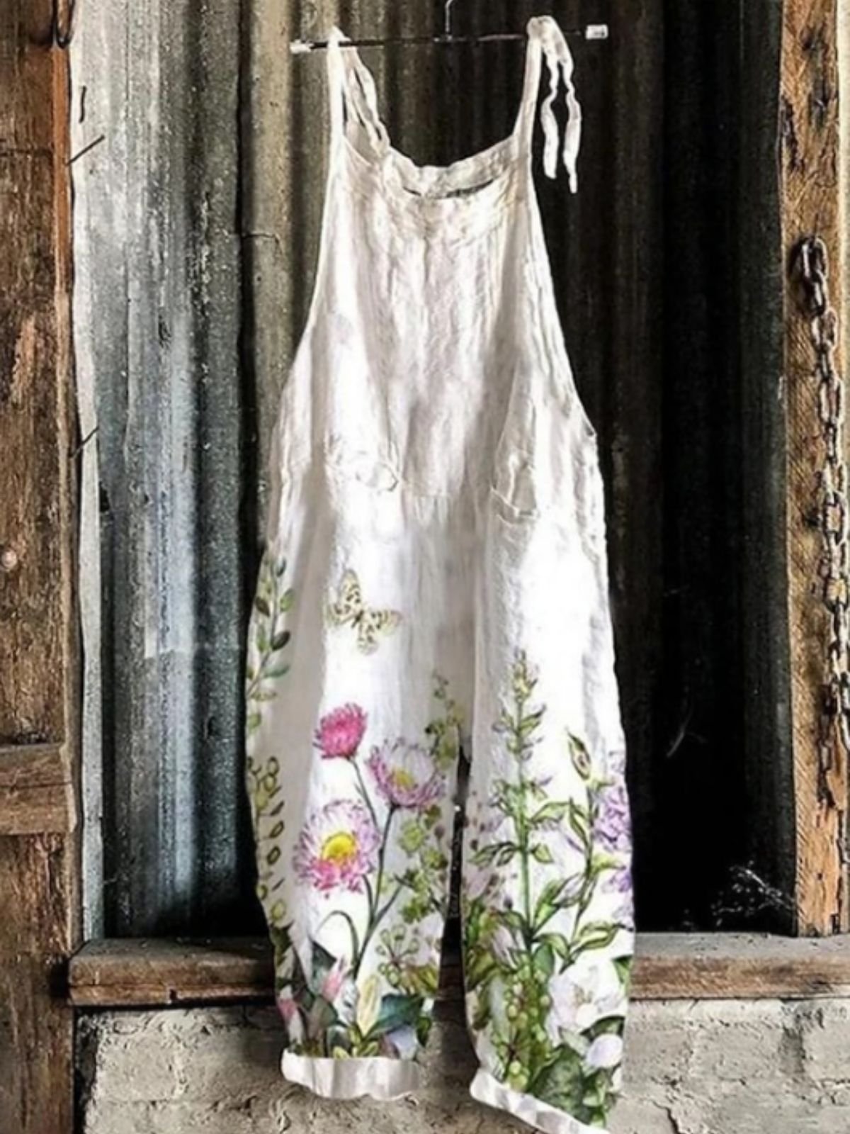 Damen Ärmellos Spaghettiträger Regelmäßige Passform Lang Täglich Lässig Geblümt Normal Cami Jumpsuit