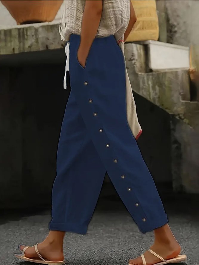 Lässig Unifarben Lang Print Hose