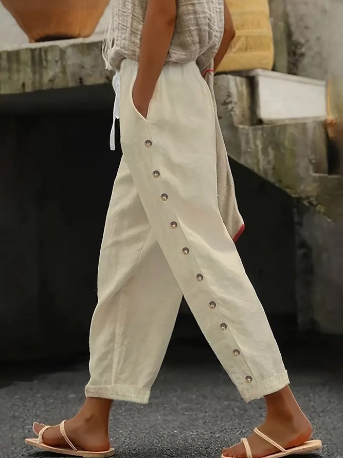 Lässig Unifarben Lang Print Hose