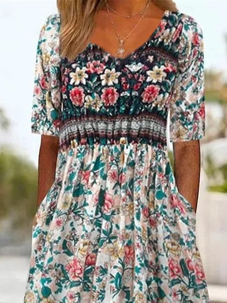 Damen Halbarm V-Ausschnitt Regelmäßige Passform Knöchelhose Print Täglich Lässig Geblümt Normal Jumpsuit