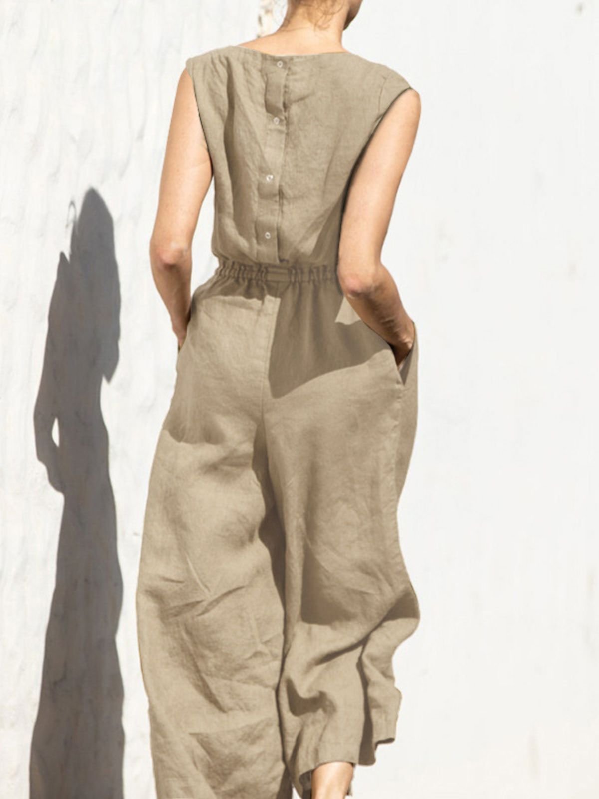Damen Ärmellos Rundhals Regelmäßige Passform Lang Täglich Lässig Unifarben Normal Tanktop Jumpsuit