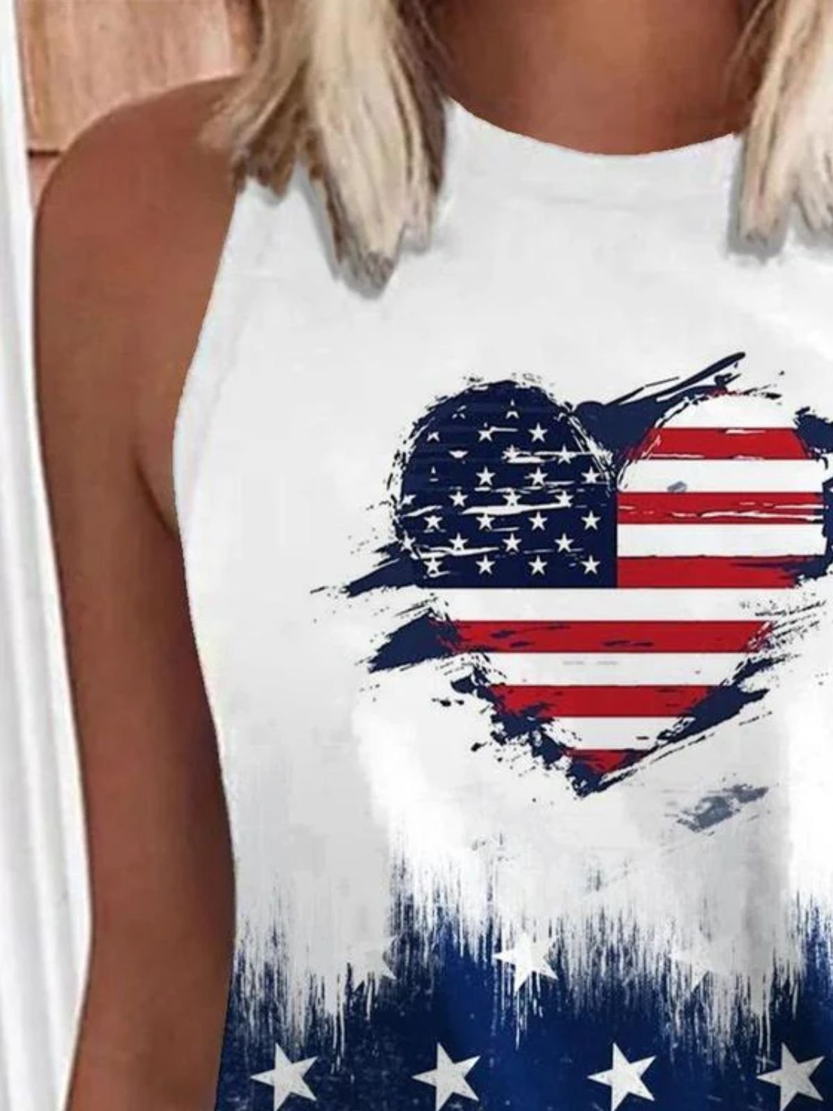 Rundhals Ärmellos Amerika-Flagge Regelmäßig Mikroelastizität Regelmäßige Passform Bluse für Damen