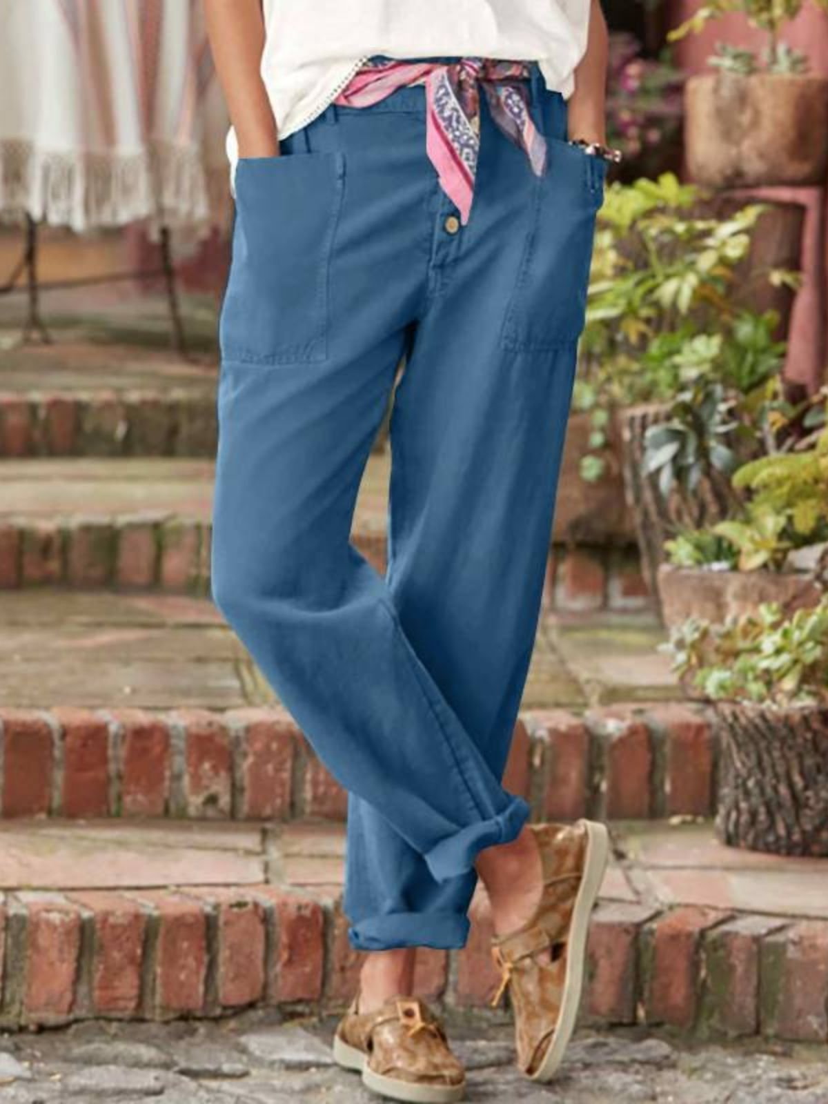 Retro Unifarben Knöchelhose Hose