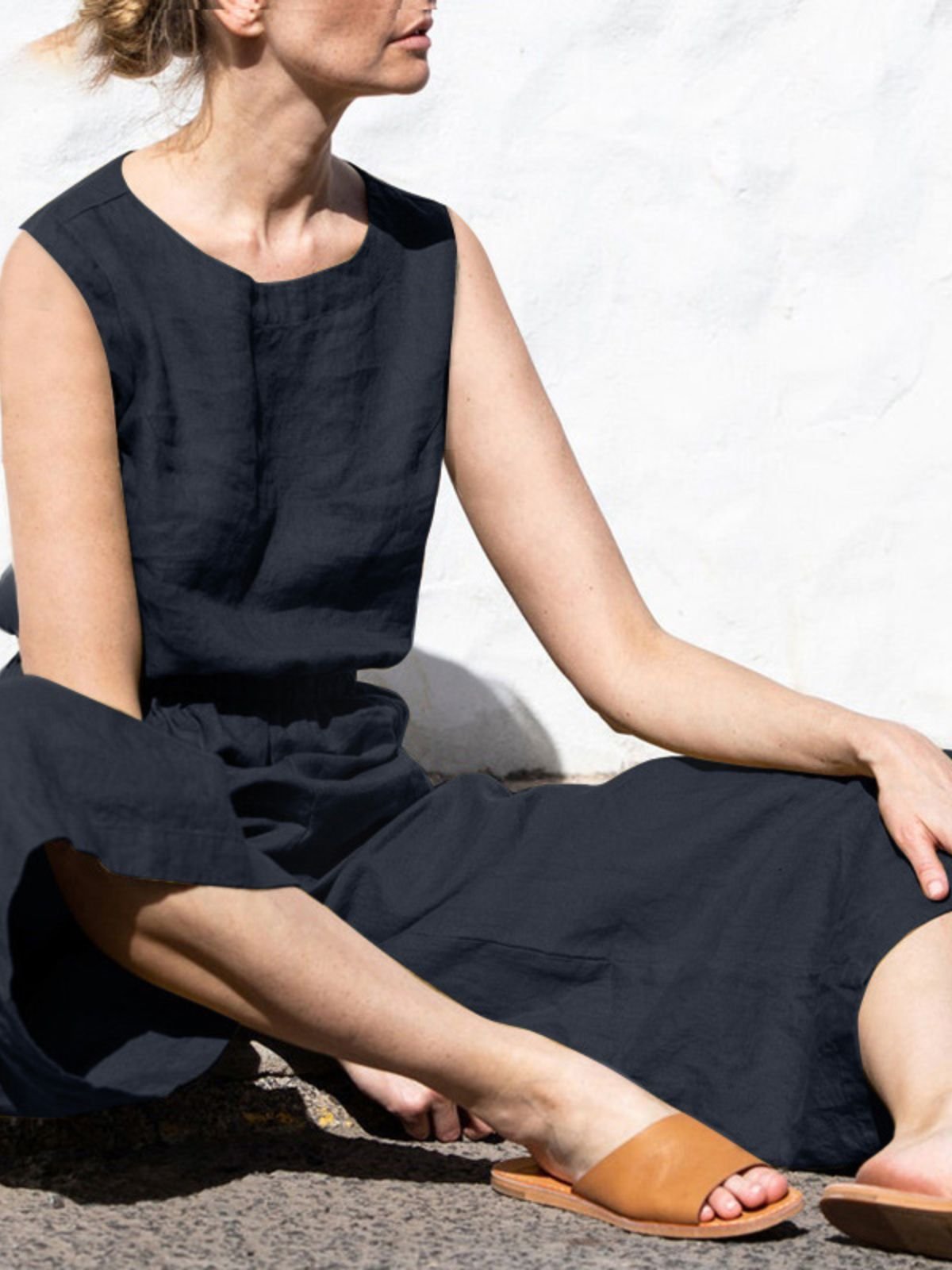 Damen Ärmellos Rundhals Regelmäßige Passform Lang Täglich Lässig Unifarben Normal Tanktop Jumpsuit