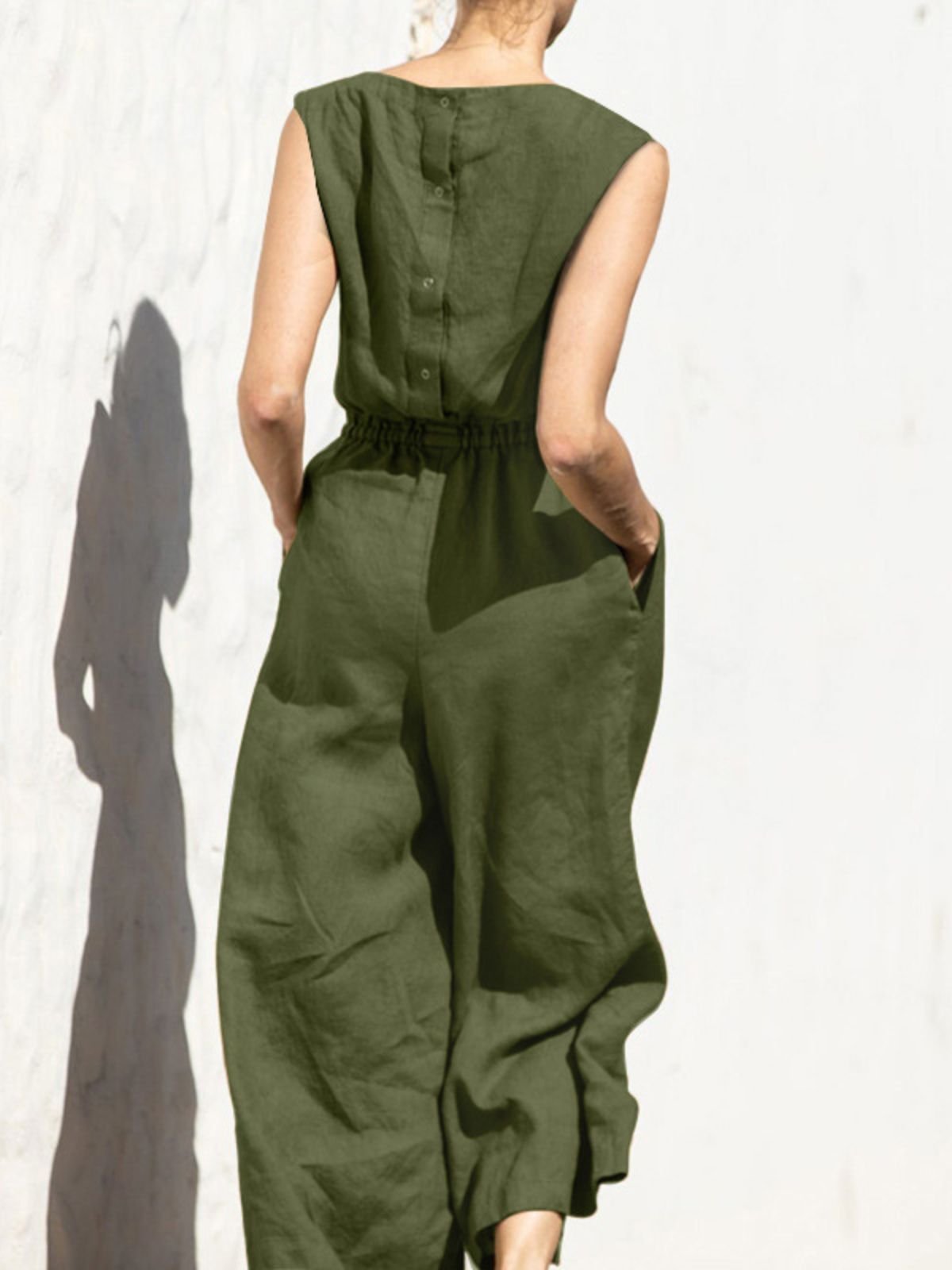 Damen Ärmellos Rundhals Regelmäßige Passform Lang Täglich Lässig Unifarben Normal Tanktop Jumpsuit