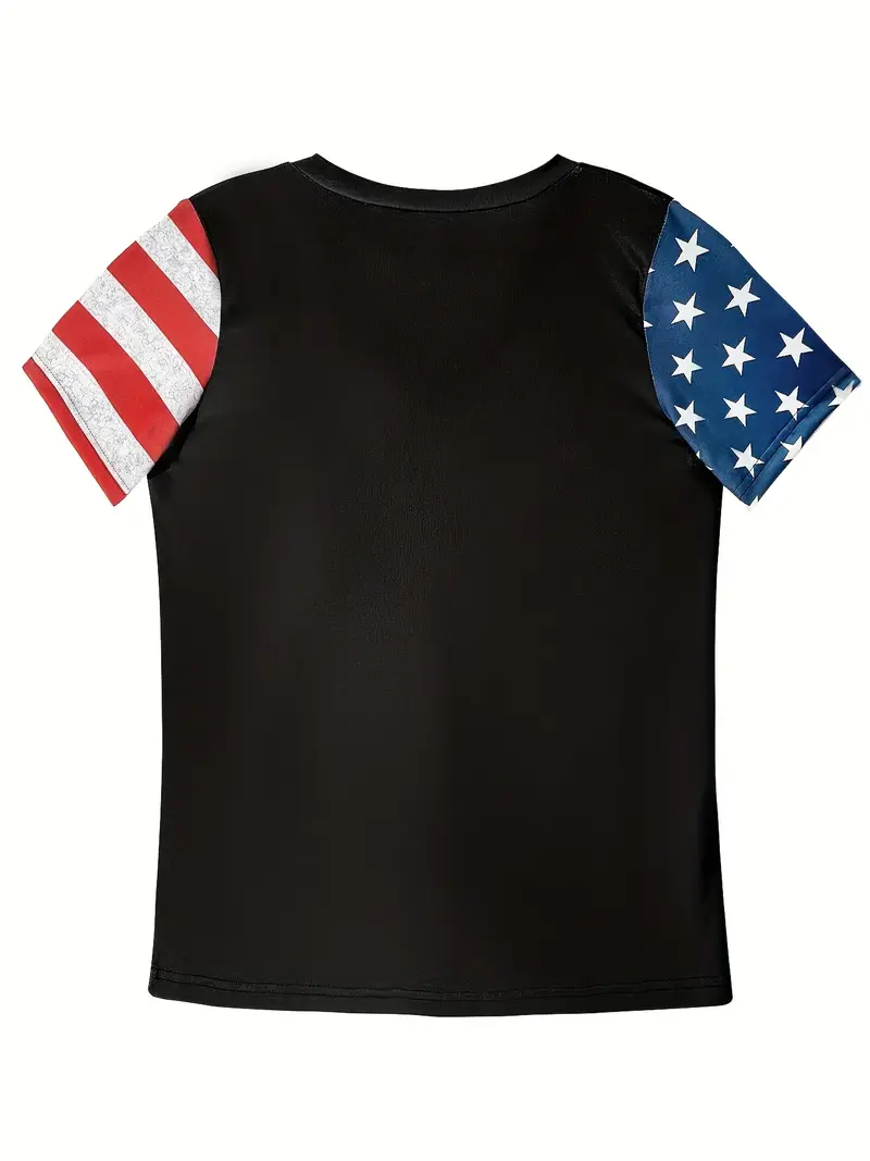 Lässig Amerika-Flagge V-Ausschnitt Kurzarm T-Shirt