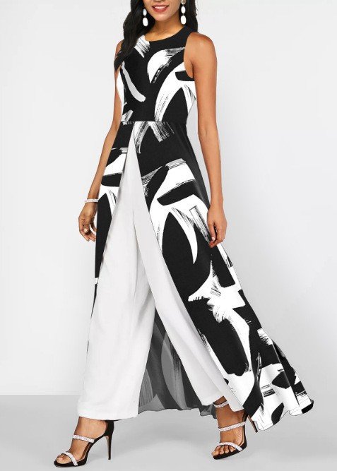Damen Ärmellos Rundhals Regelmäßige Passform Knöchelhose Täglich Lässig Geometrisch Mittlere Taille Tanktop Jumpsuit