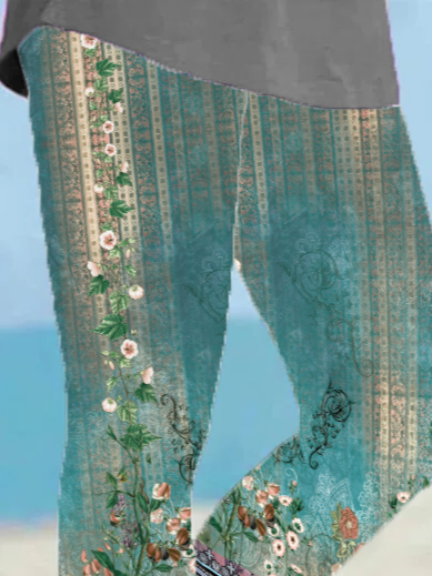 Lässig Geblümt Caprihosen Elastische Taille Print Hose
