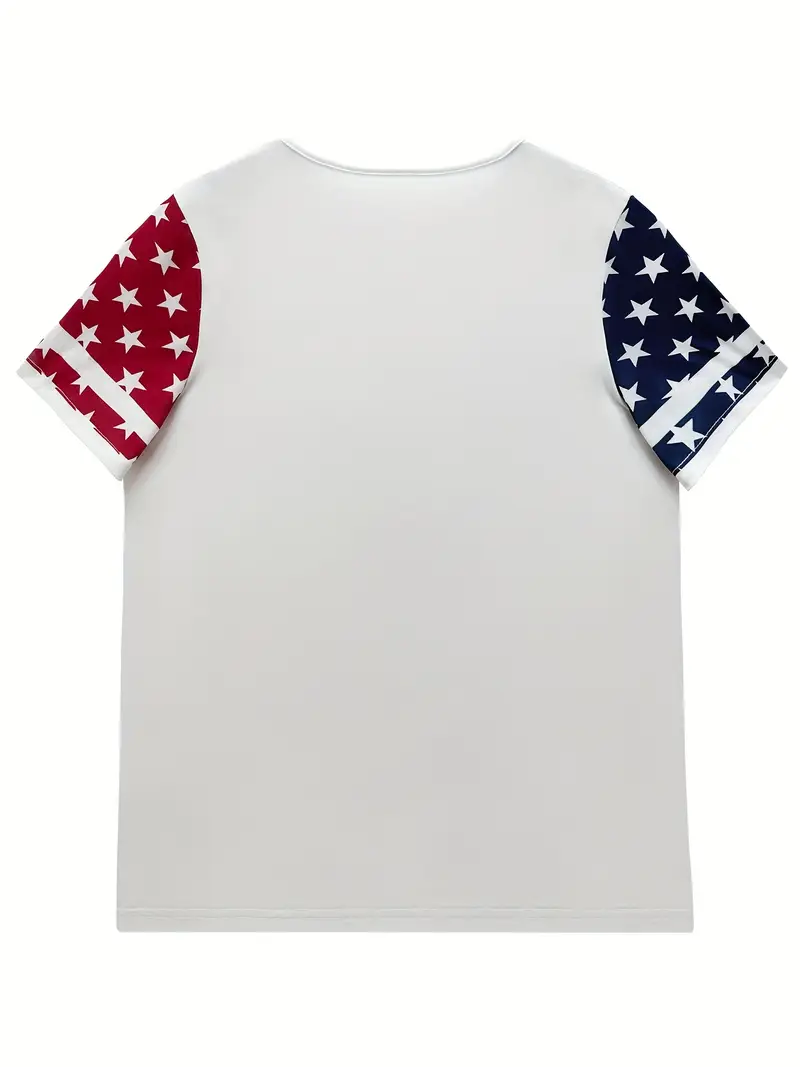 Lässig Amerika-Flagge V-Ausschnitt Kurzarm T-Shirt