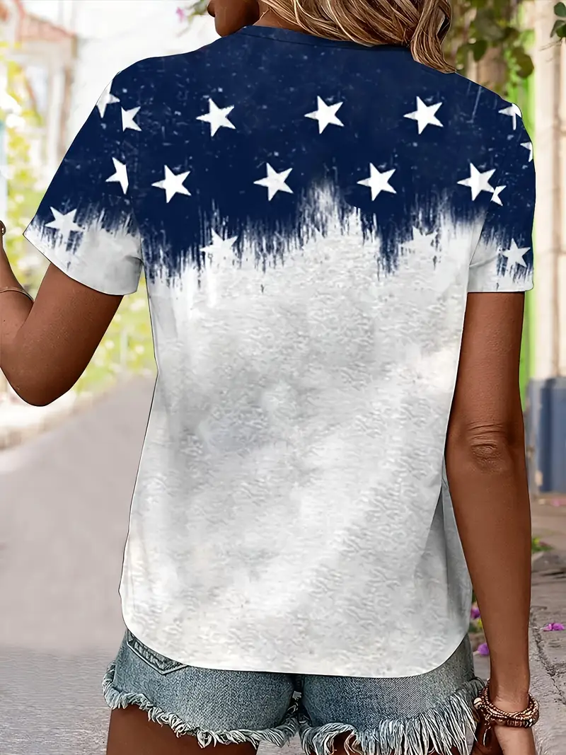 Lässig Amerika-Flagge V-Ausschnitt Kurzarm T-Shirt