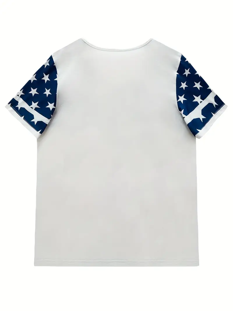 Lässig Amerika-Flagge V-Ausschnitt Kurzarm T-Shirt