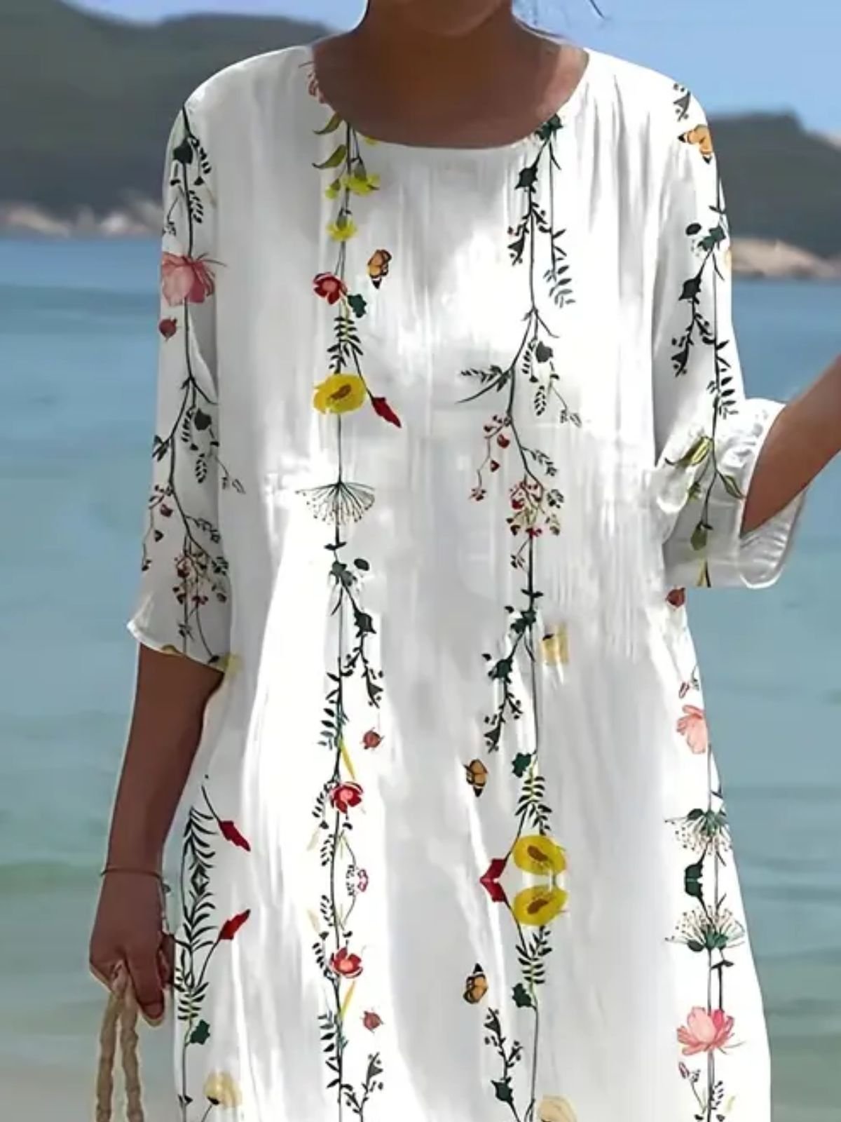 Damen Geblümt Rundhals Kurzarm Bequem Lässig Maxikleid