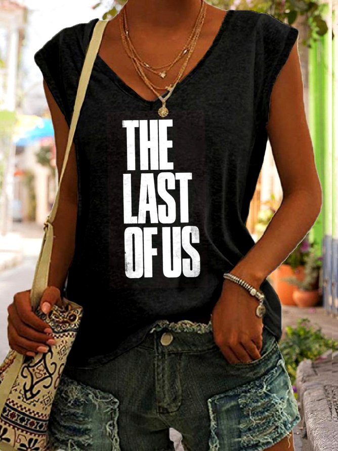 Lässig V-Ausschnitt Textbriefe Tanktop Oberteile