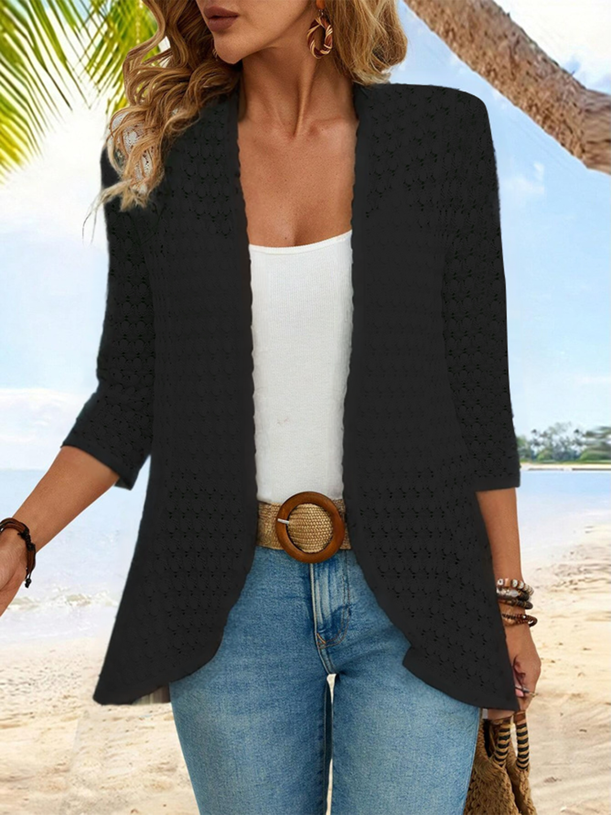Damen Unifarben Jacquard Regelmäßig Weit Poncho