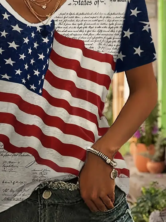 Lässig Tag der Unabhängigkeit (Flagge) V-Ausschnitt Kurzarm T-Shirt