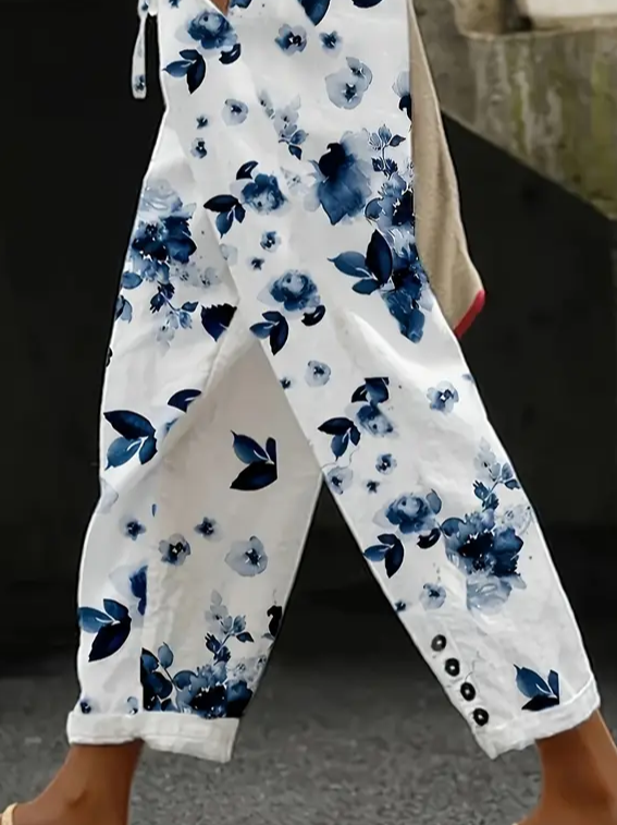 Lässig Geblümt Lang Print Hose