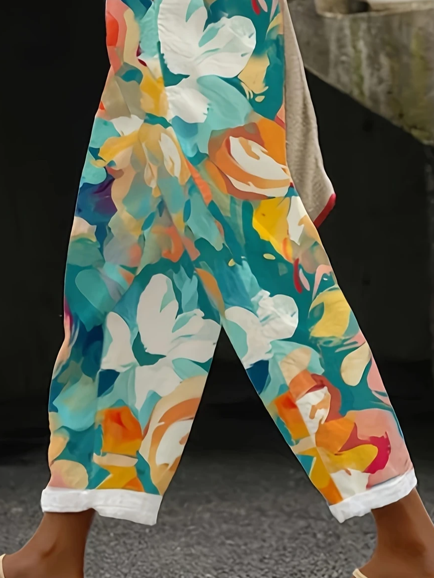 Lässig Geblümt Lang Print Hose