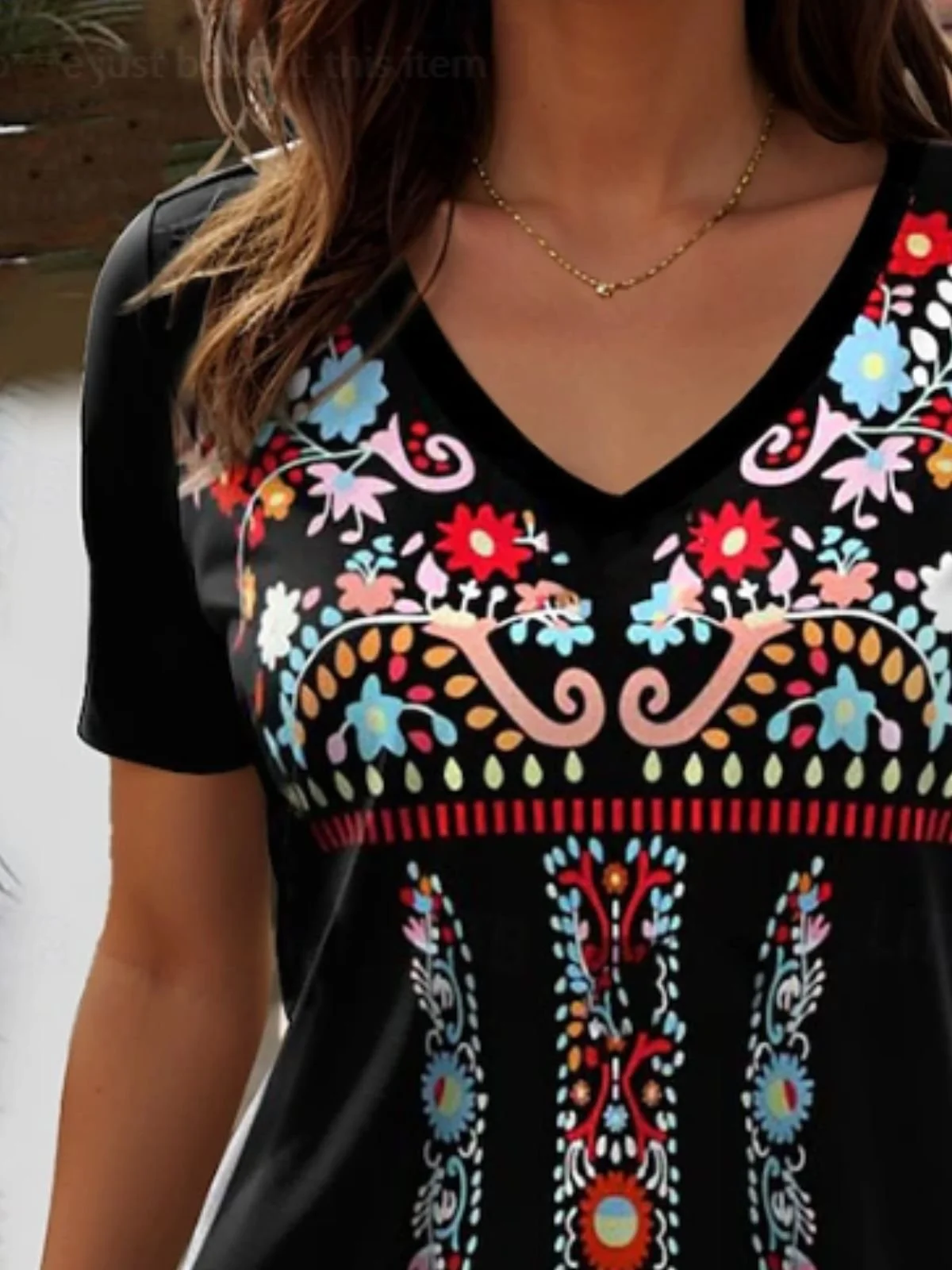 Lässig Geblümt V-Ausschnitt Kurzarm T-Shirt
