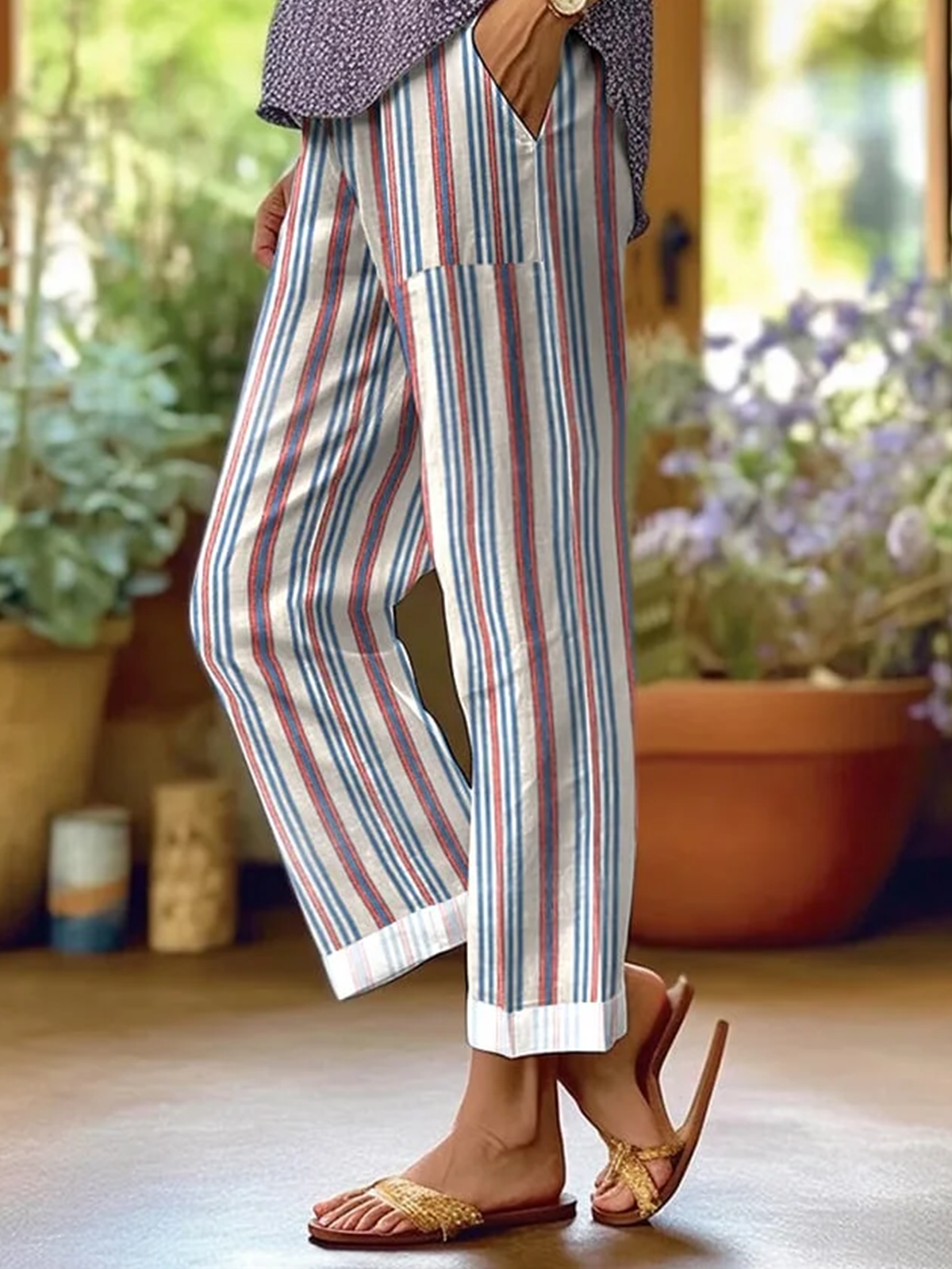 Lässig Gestreift Lang Hose