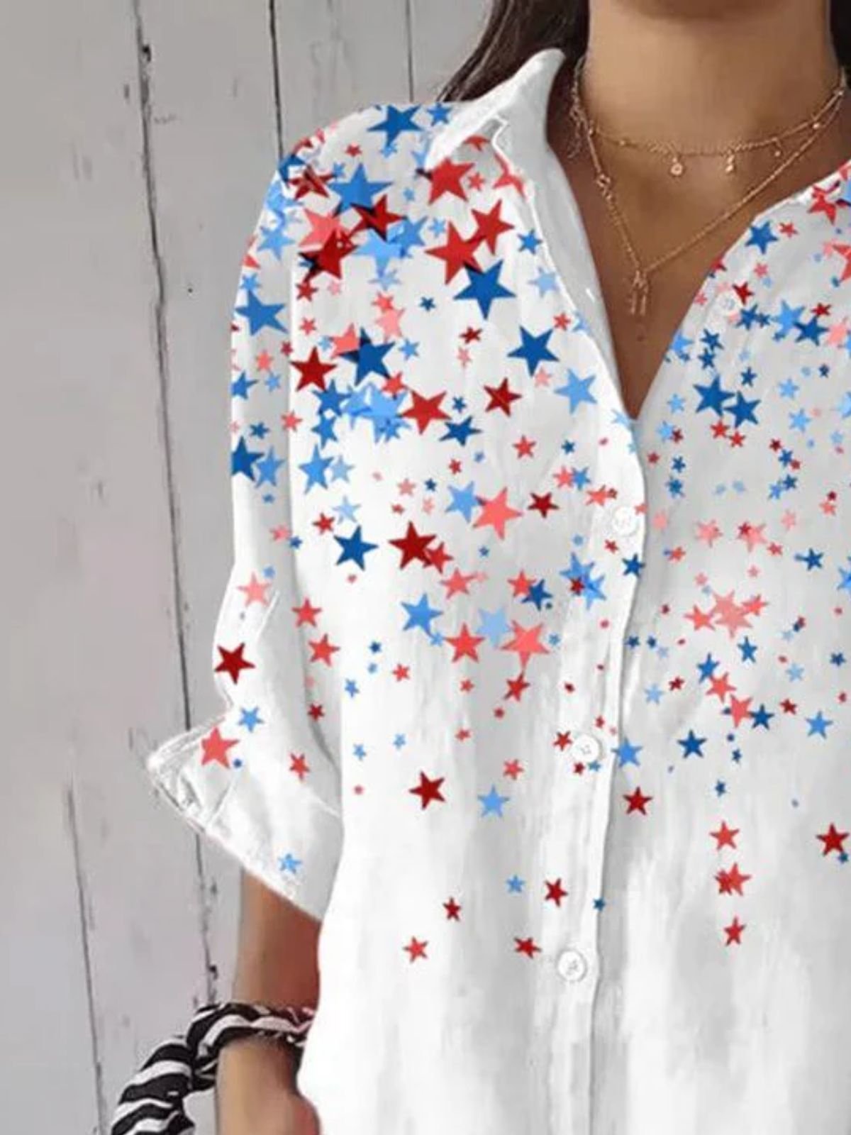 Hemdkragen Langarm Stern Regelmäßig Mikroelastizität Regelmäßige Passform Bluse für Damen