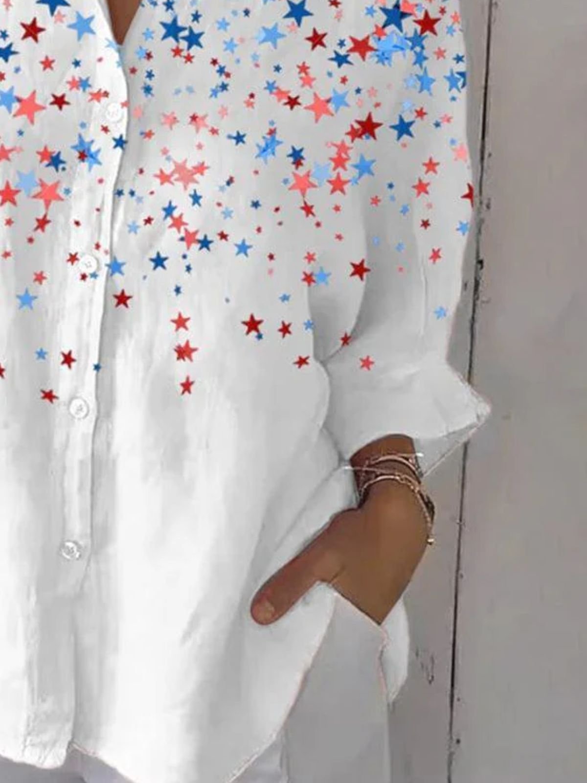 Hemdkragen Langarm Stern Regelmäßig Mikroelastizität Regelmäßige Passform Bluse für Damen