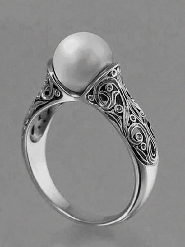 Heiß Verkauf Neu Importiert künstlich ABS Perle Ring Überzogen Mit 14k Golden Retro Silber Schmuck Ring