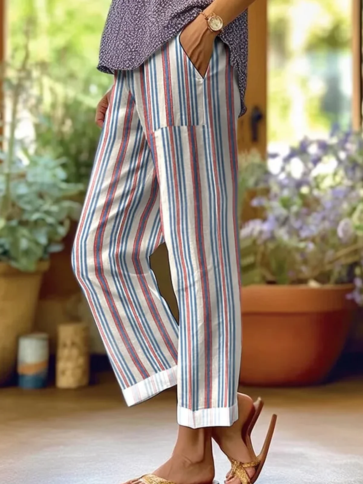 Lässig Gestreift Lang Hose