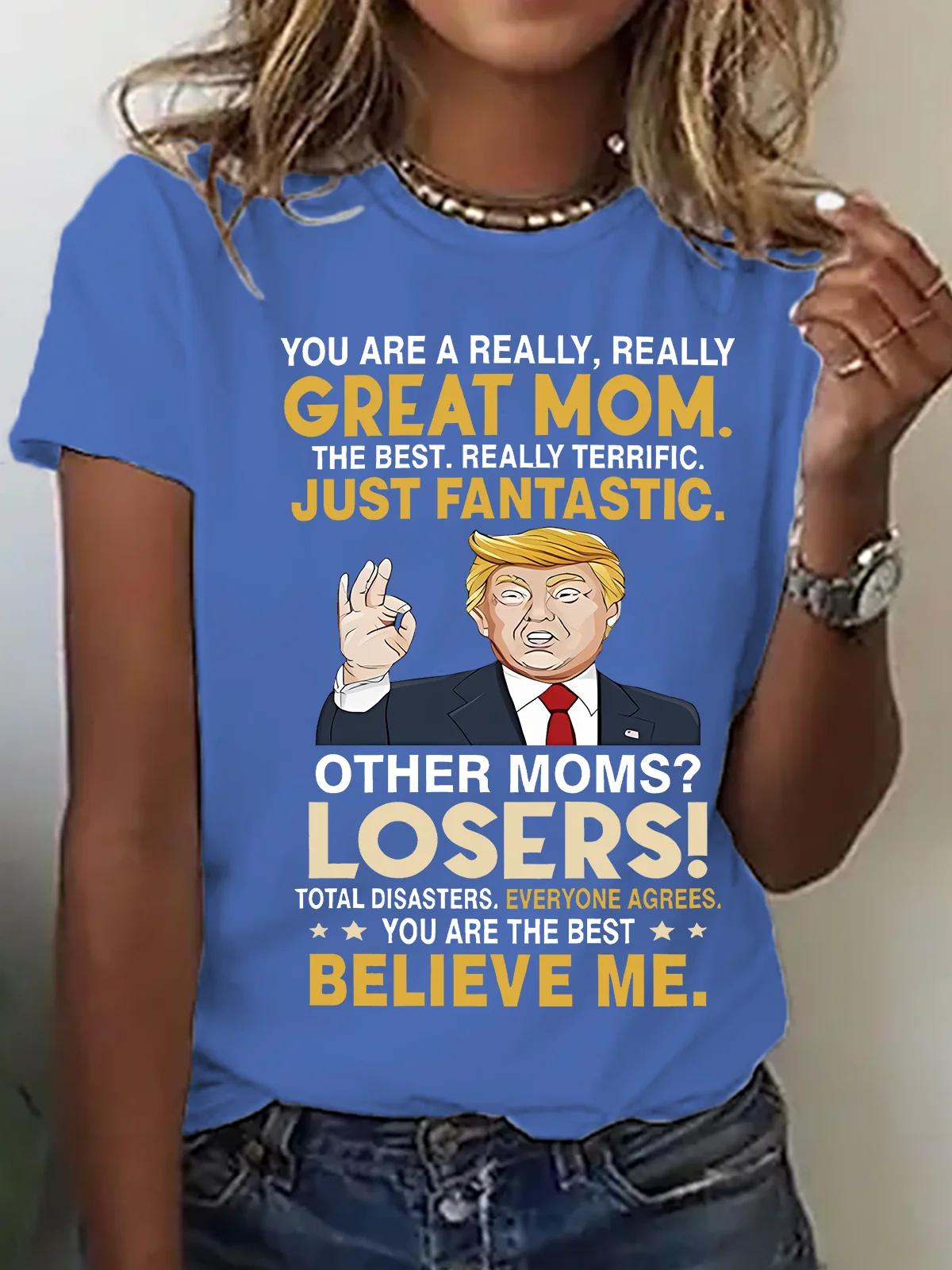 Lässig Textbriefe Rundhals Kurzarm T-Shirt