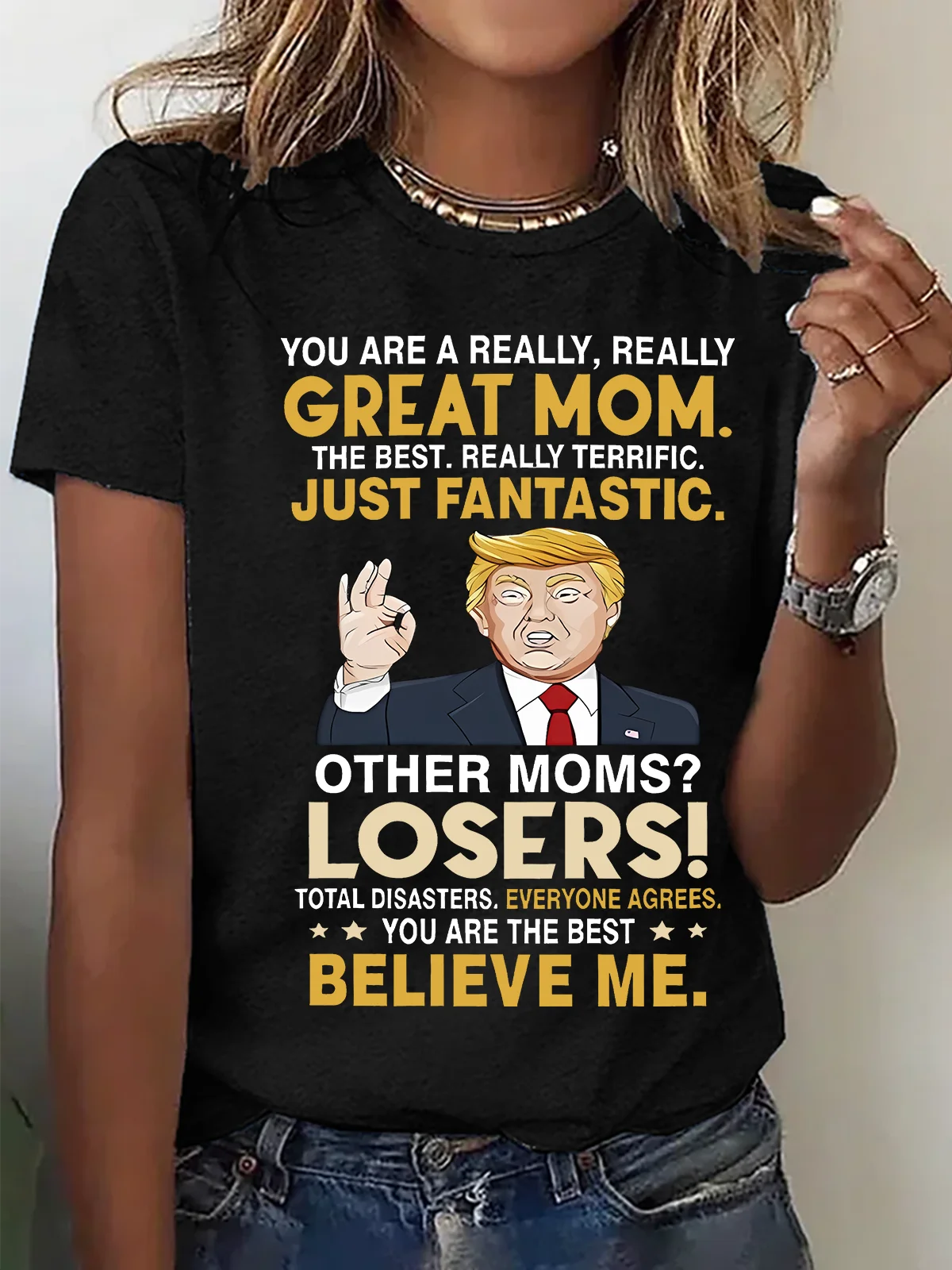 Lässig Textbriefe Rundhals Kurzarm T-Shirt