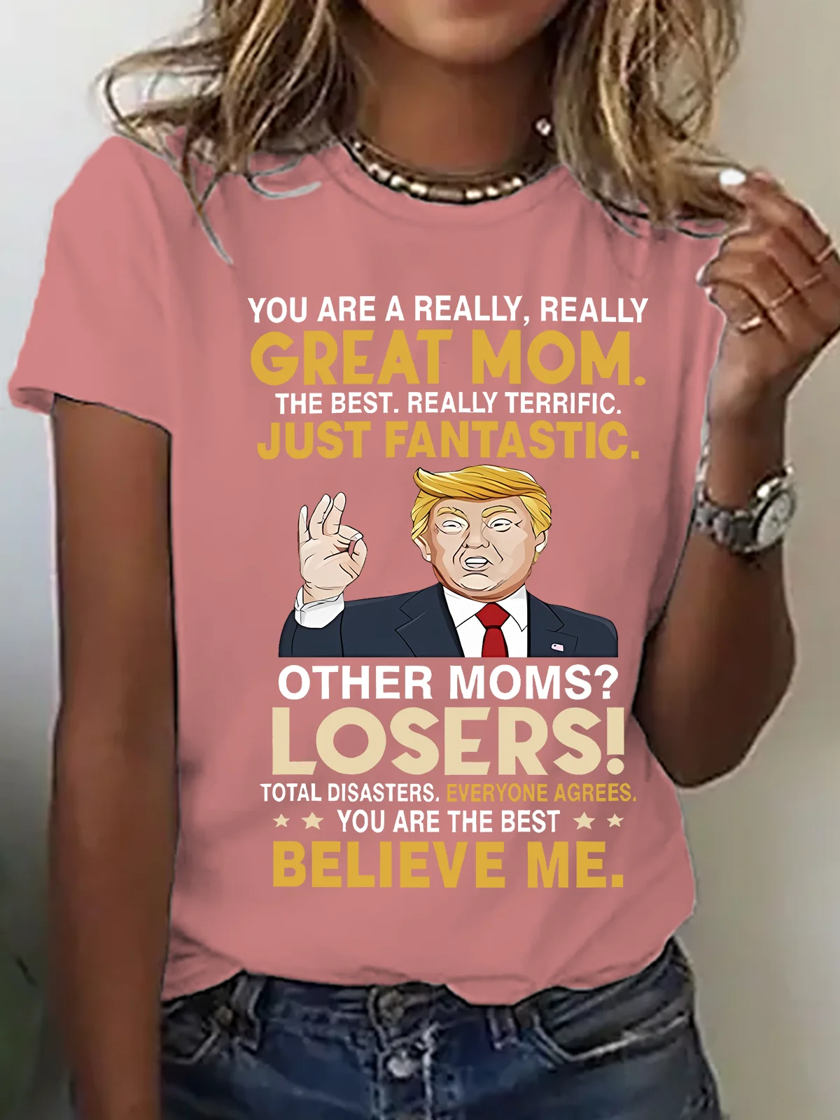 Lässig Textbriefe Rundhals Kurzarm T-Shirt