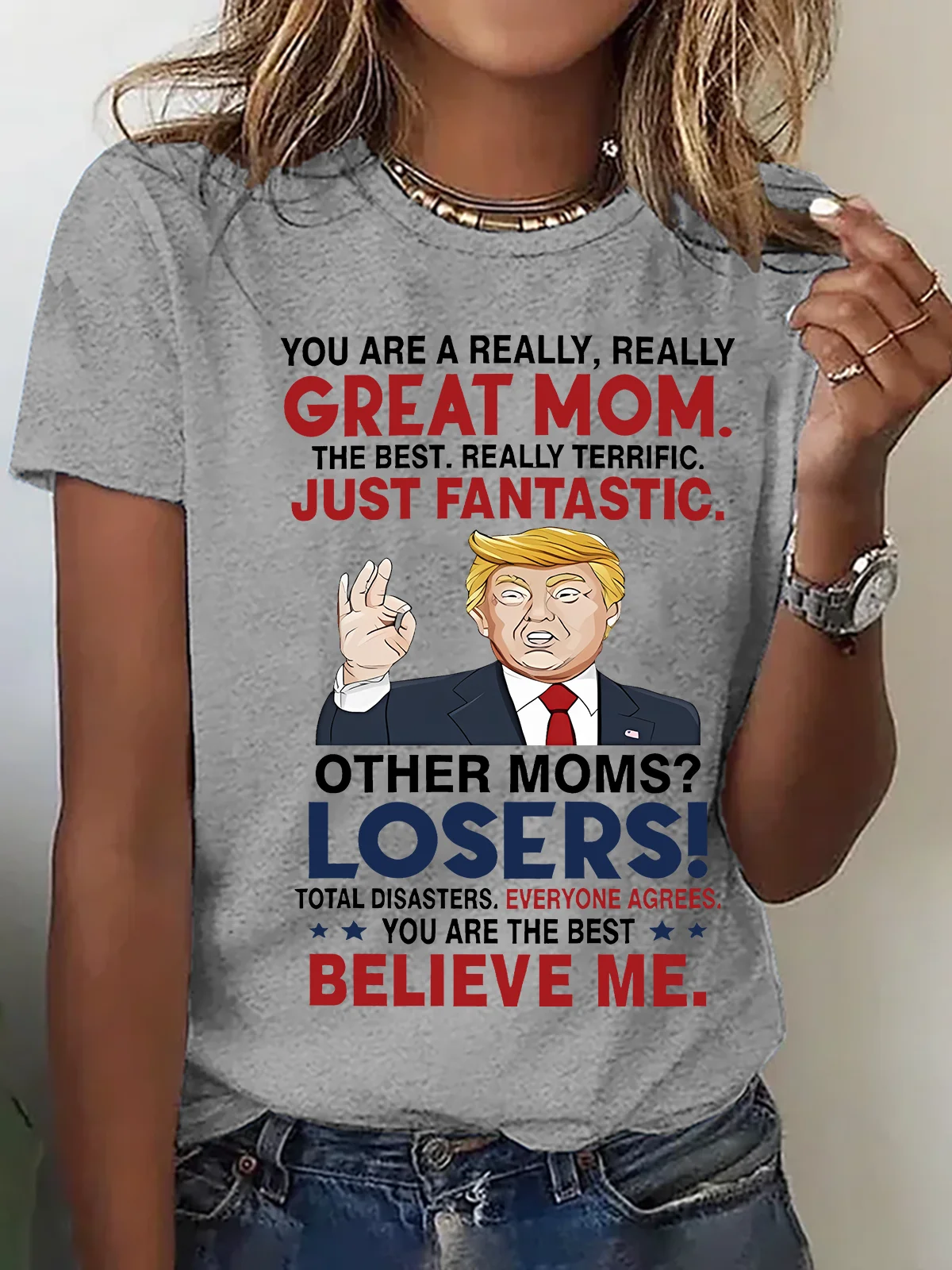 Lässig Textbriefe Rundhals Kurzarm T-Shirt