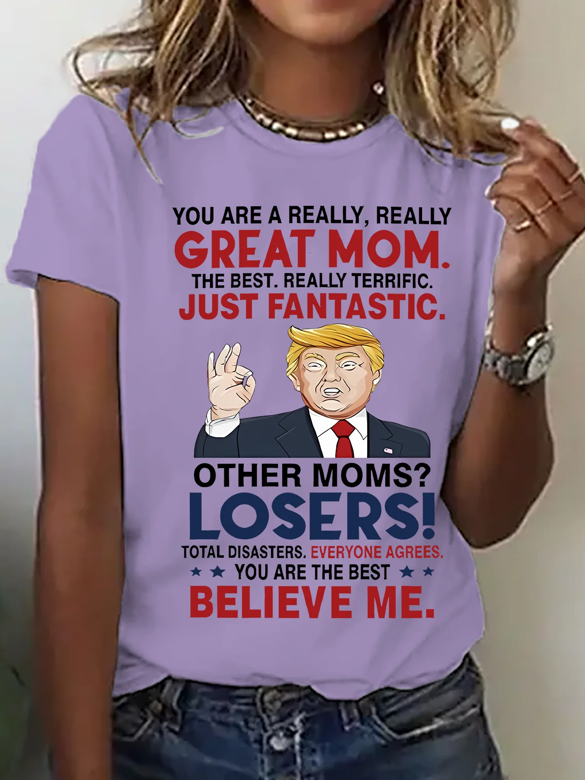 Lässig Textbriefe Rundhals Kurzarm T-Shirt