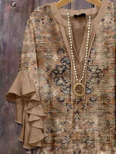 V-Ausschnitt Halbarm Geblümt Print Regelmäßig Weit Bluse für Damen